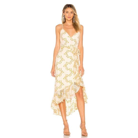 Lovers + Friends Bridget MIDI Dress in Ivory & Orange Size Medium NWT (READ) 4-8 - Picture 1 of 7